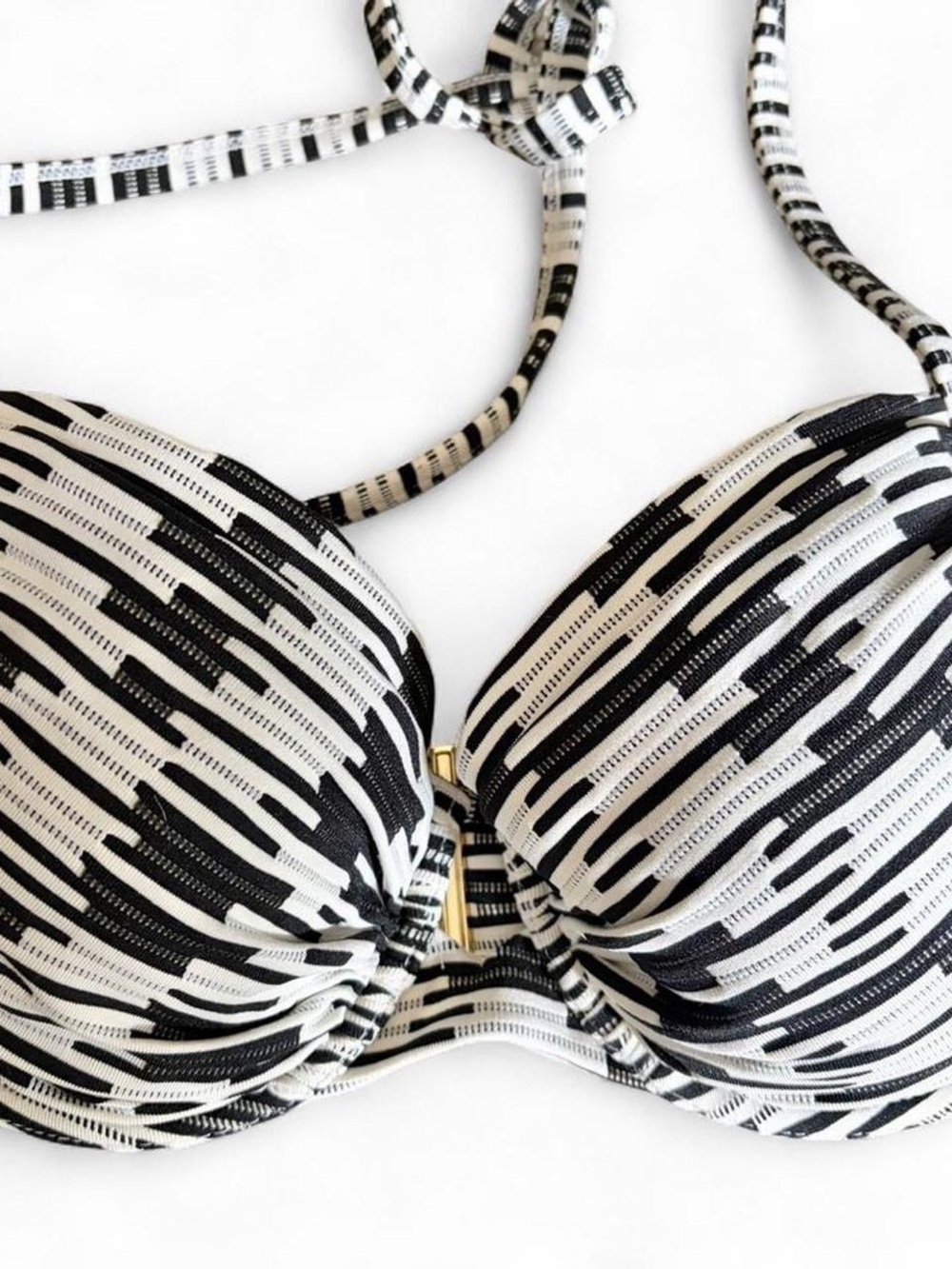 Victoria's Secret Black and White Stripe Push-Up Bikini Top 34D - Picture 2 of 6